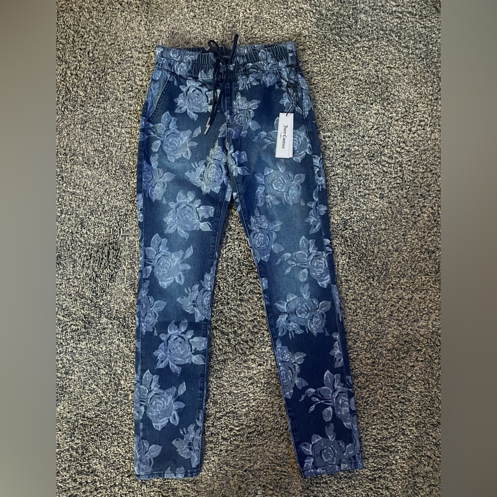 Juicy Couture Laguna Floral Print Jogger Jeans - Size 26 - Blue - NWT
